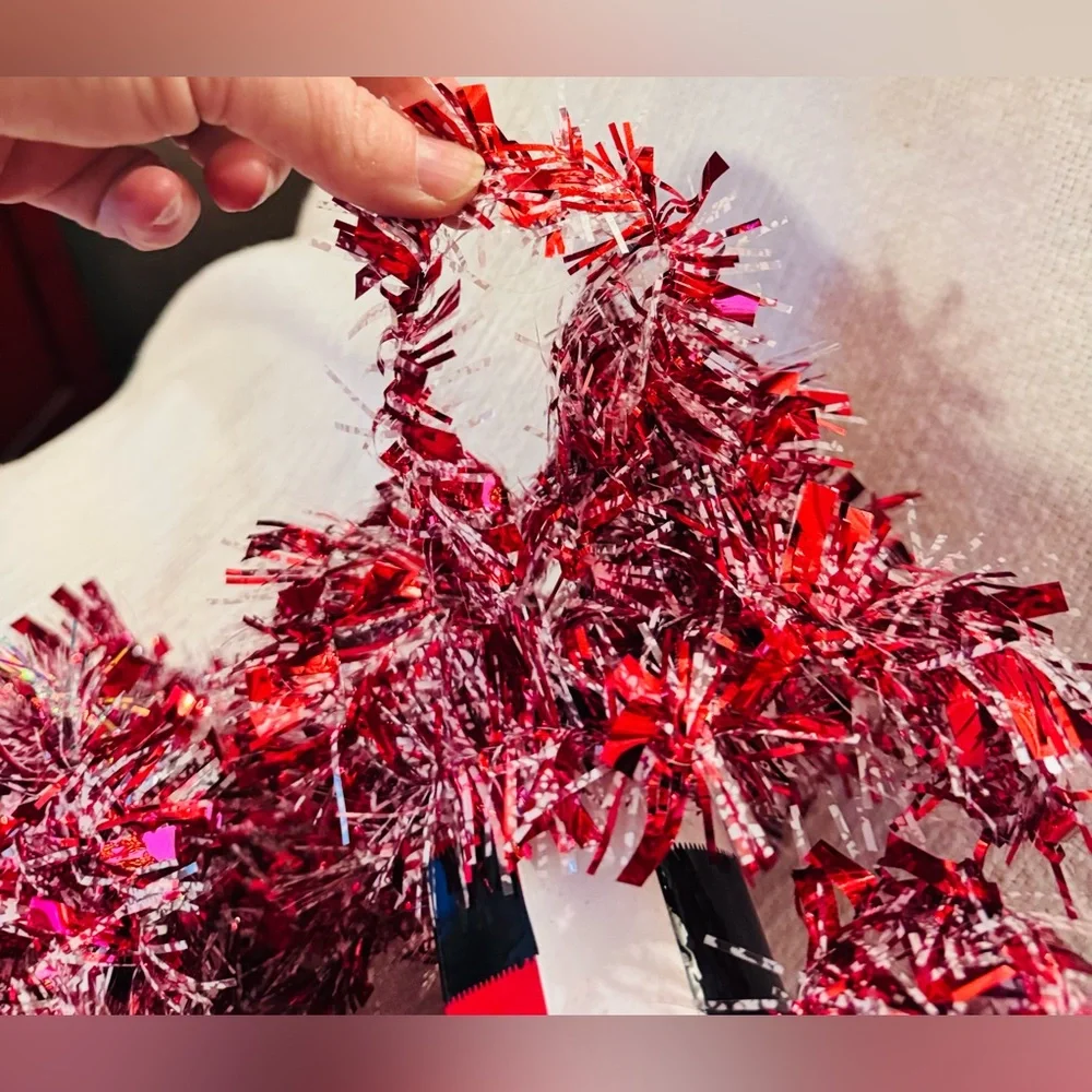 108’ Ft. Metallic Frosted Red & White Tinsel Garland - 3 Packs Indoor Outdoor